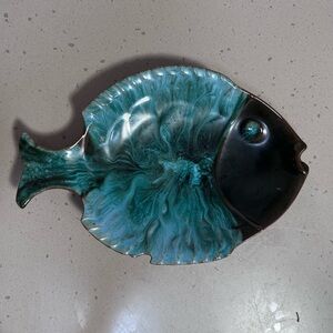 Blue Mountain Pottery Fish Plate Green Blue Drip Glaze